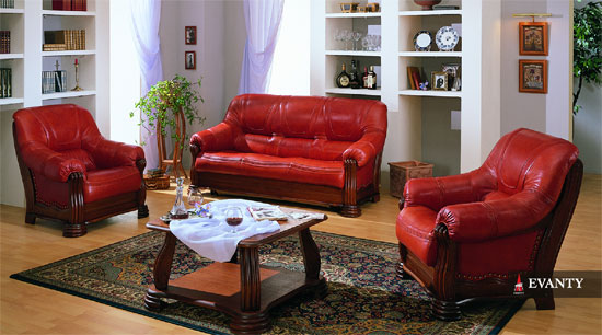 набор красной кожаной мягкой мебели в Геленджике